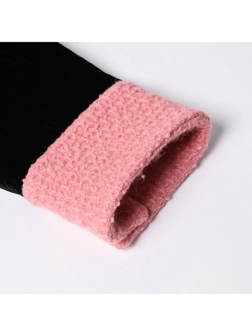 Chanel Long Coat CC Logo Corduroy Tweed Black Pink 36